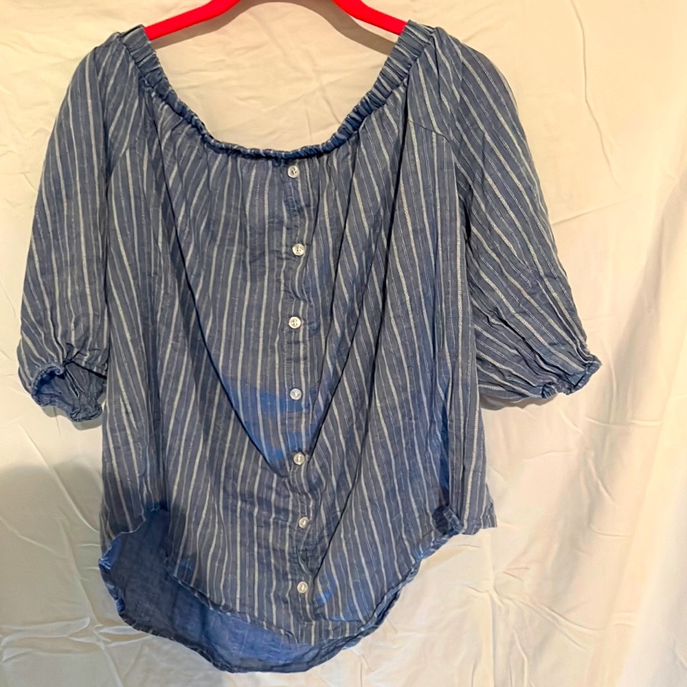 Blue striped torrid shirt off shoulder